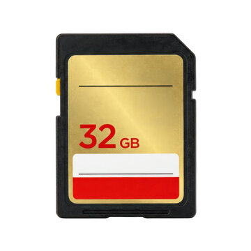 32gb sd memory card with gold label and writeprotect switch isolated on transparent background