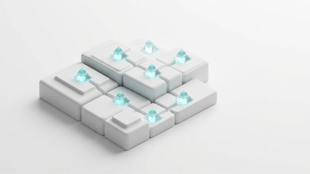 ニューモフィズムの柔らかな質感を宿した、白いモジュール式デジタルID統合プラットフォーム模型の写真