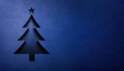 A stylized 3D Christmas tree emblem, cut from a blue-painted concrete surface, featuring crisp edges, subtle shading, and a rough texture. © ginettigino