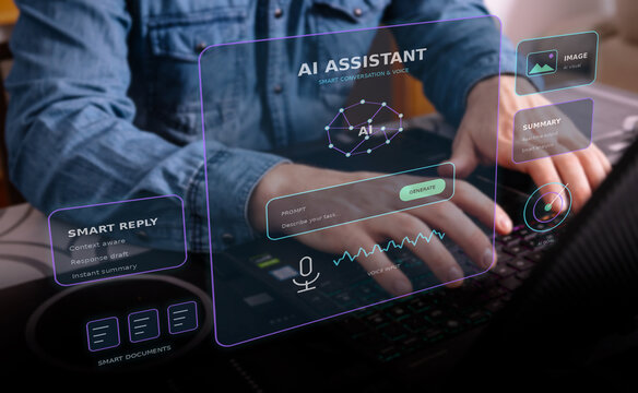 Professional Using AI Assistant Interface For Smart Office Productivity And Automated Tasks