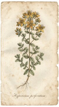 Antique botanical illustration of st johns wort, a golden addition to herbal decor