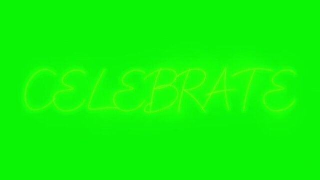 Neon yellow glowing letters cel on green screen background neon sign alphabet typography neon text chroma key