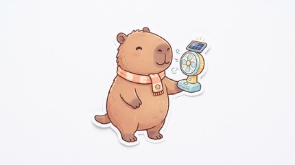 Fototapeta premium Capybara Feeling Hot and Sweating, Cute Cartoon Character in Summer