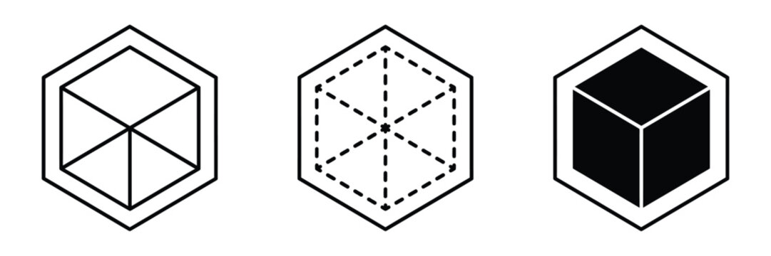 Perspective 3d cube icon, box symbol in different styles vector illustration.