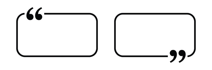 Obraz premium Set of two empty quote frames featuring rounded rectangular borders and large black quotation marks on white, suitable for testimonials, comments, captions, and editorial layouts.