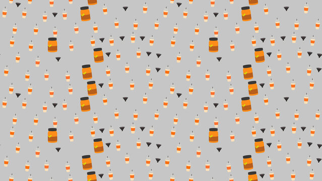 Seamless pattern of cartoon jars and cups