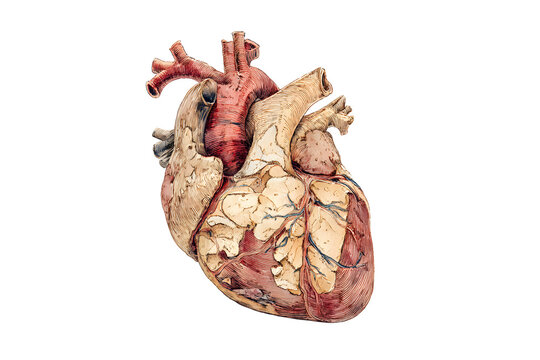 detailed anatomical illustration of a human heart on white background