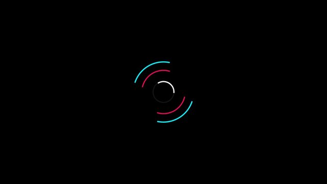 Futuristic digital gyroscope featuring three perfectly concentric circular systems rotating at different speeds and directions. A cyan outer ring rotates clockwise, a magenta middle ring rotates count