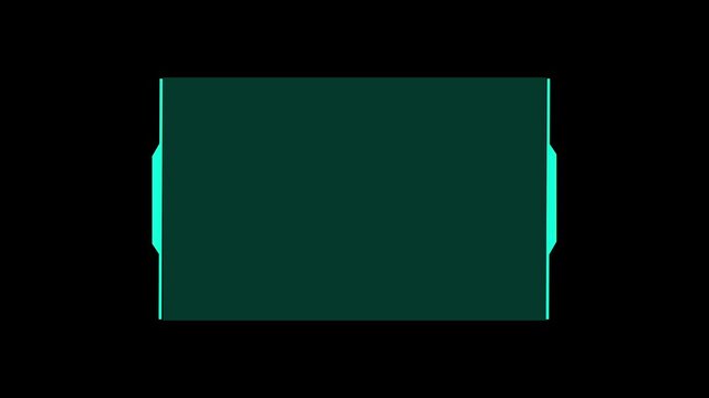 Rectangular panel animation displays glowing side tabs on dark. Central copy space opens across rectangular panel. Modern technology overlays use rectangular panel.