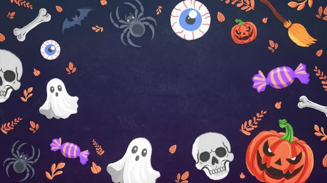 Halloween Frame Background with Spooky Cute Elements