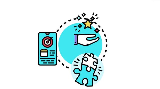 Business concept depicting successful objective accomplishment through strategic planning, task management, and problem solving, reaching goals with teamwork and recognition