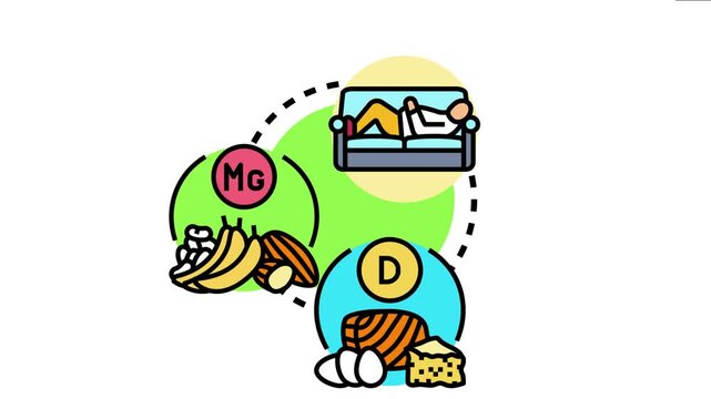 Person relaxing on a couch, surrounded by various foods rich in essential minerals and vitamins mg and d, the impact of dietary choices on overall well being and lifestyle