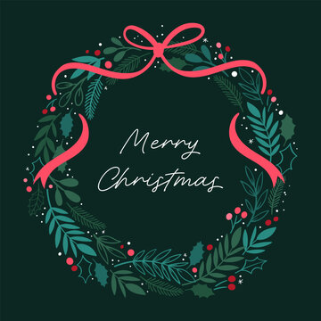 Lovely hand drawn Christmas wreath with text and decoration, elegant template - great for invitations, cards, banners, wallpaper - vector design