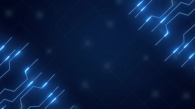 Technology background animation shows diagonal grid patterns on dark. Circuit lines stream on technology background. Modern digital copy space frames technology background.