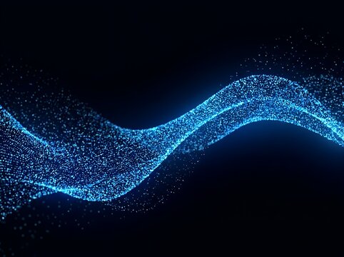Abstract glowing blue particle wave background, glowing particle stream, futuristic digital data network design for tech backdrop