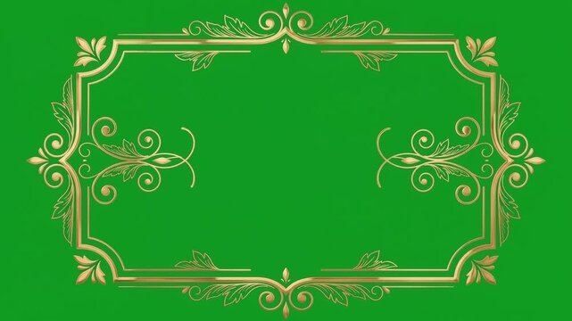 Golden frame border elegant vintage green background luxury ornament decorative flourish ornate classy antique royal shiny rich glow peaceful quiet