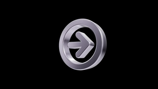 Glossy metallic right arrow icon centered in a circular frame