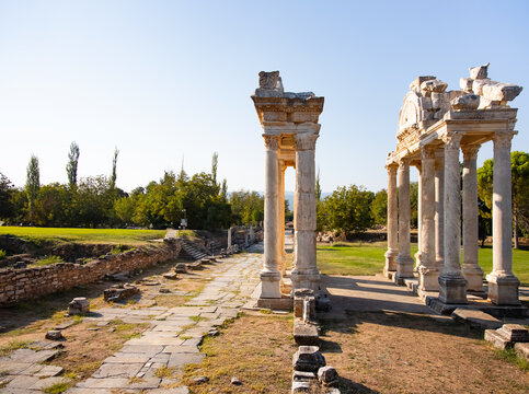 Tetrapylon monumental gate at Aphrodisias archaeological site - Aydin, Turkey