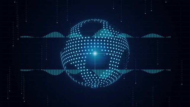 Digital Globe with Audio Waveforms and Binary Rain