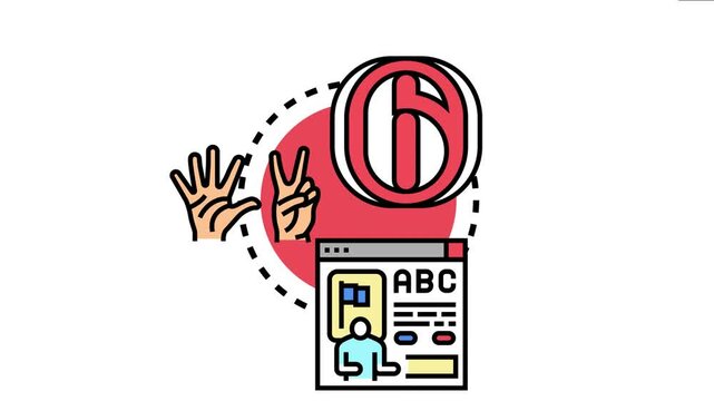 Educational concept displaying number six, hands counting, and an online learning interface, various forms of examples for teaching and understanding numerical values