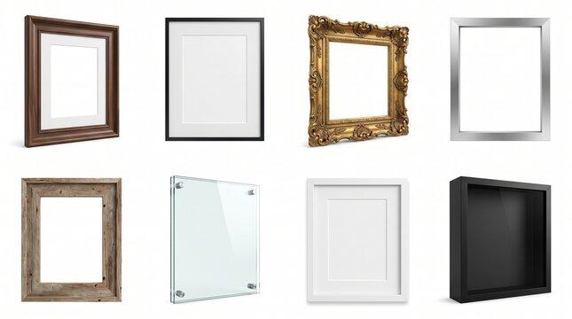 Decorative picture frame set with wooden gold silver and minimalist border styles.