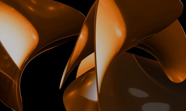 Amber 3D curved sheets glowing in close-up