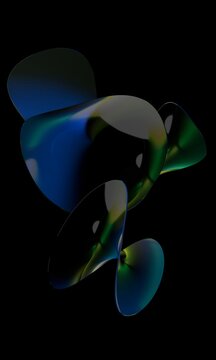 Floating green 3D shapes in vertical balance