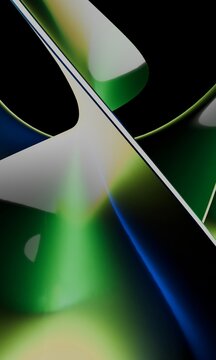 Intersecting 3D blades in green and blue light