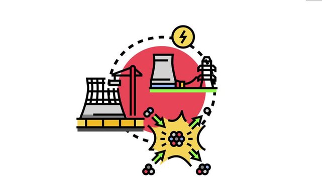 Nuclear reactor energy generation process atomic fission creating alternative power through a power plant and transmission grid, producing clean electricity and sustainable resources