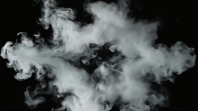White smoke puffing and swirling in dynamic motion against solid black background video clip format