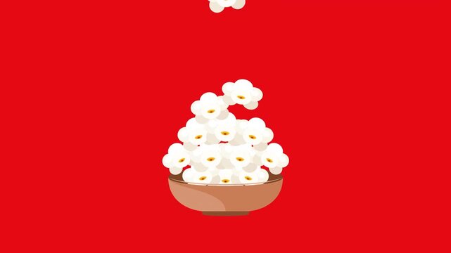 Popcorn falling into bowls sequence on vibrant red background
