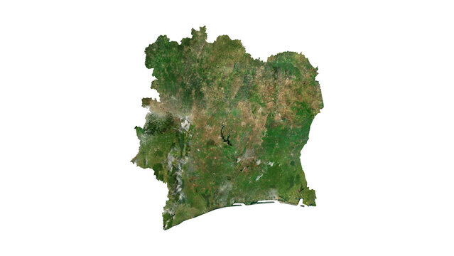 IVORY COAST Geological Map with Hillshade Relief, High Resolution Terrain PNG