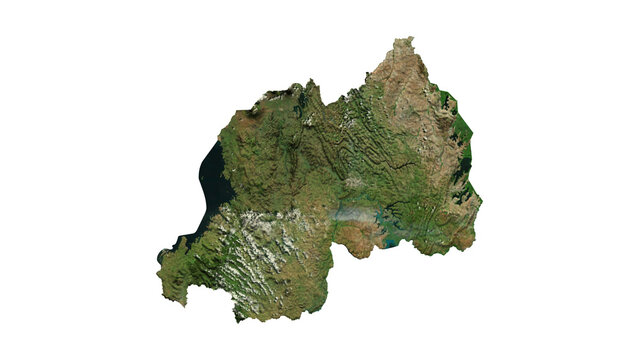 RWANDA Geological Map with Hillshade Relief, High Resolution Terrain PNG