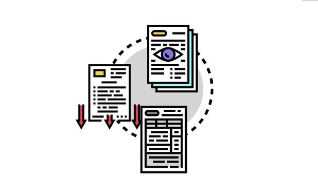 Notarized paperwork process validating official legal documents. Featuring an eye for verification. Showing the workflow of document authentication. Secure information management