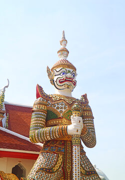 White Giant Sahatsadecha, One of the Two Guardian Demons at the Eastern Gate of Wat Arun or The Temple of Dawn in Bangkok, Thailand