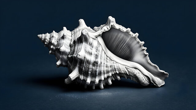 White seashell on a dark blue still life background