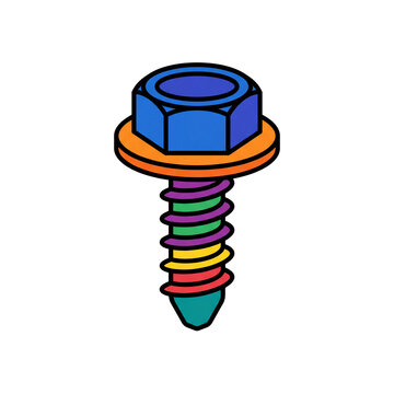 Cobalt Blue Stainless Steel Hex Head Screw Flat Vector Illustration