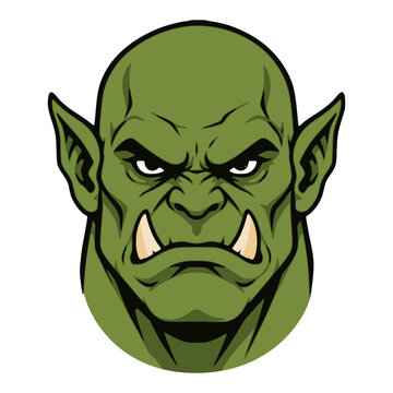 green skin orc medieval monster warrior angry fierce profile face avatar flat color vector illustration template design