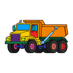 Flat Vector Illustration of a Yellow Industrial Dump Truck © NesliteVici