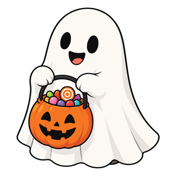 Halloween Ghost with Pumpkin Candy Bucket