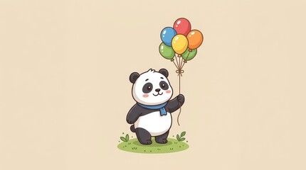 Fototapeta premium Adorable Panda Holding Balloons Illustration