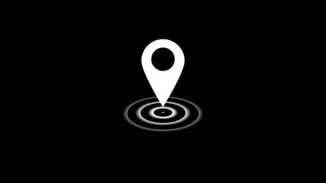 Animated map location pin with pulsing radar effect on black background, for navigation and, gps interface