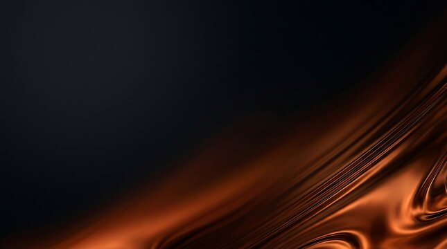 Abstract background with smooth flowing dark brown and black silk fabric waves.