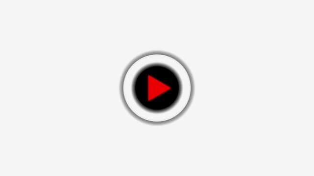 Minimalist play button animation on white background, for digital media, ui media player, interface