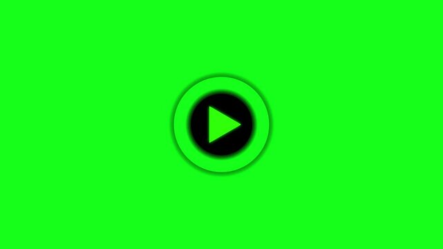 Play button animation on green screen, minimalist media player symbol for web ui and digital interface