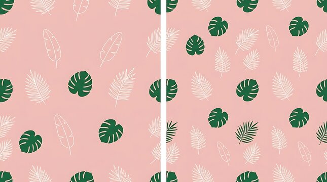 Seamless pattern with hand drawn exotic tropical leaves on a pastel pink background for fabric and textile design