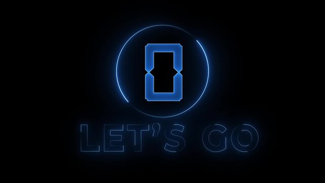  Glowing  neon  5 to 0 second lets go countdown animation, Circle countdown timer 5 sec to 0 sec animation  on black background 4k video.