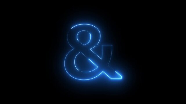 Animated neon ampersand symbol. Glowing Font - And Symbol, animated  goloing neon  alphabet symbol on black background 4k video.