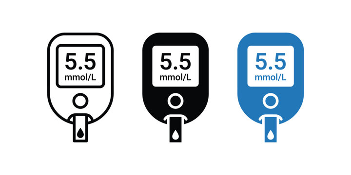 Blood glucose meter icons with 55 mmoll reading
