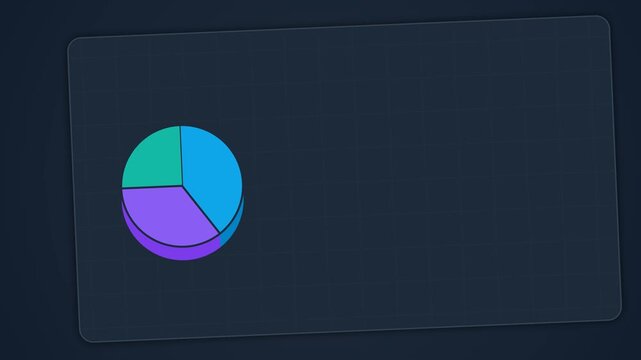 3D animated financial growth chart with green bullish arrow rising over bar graph, pie chart, and coin stacks representing financial success and investment profit